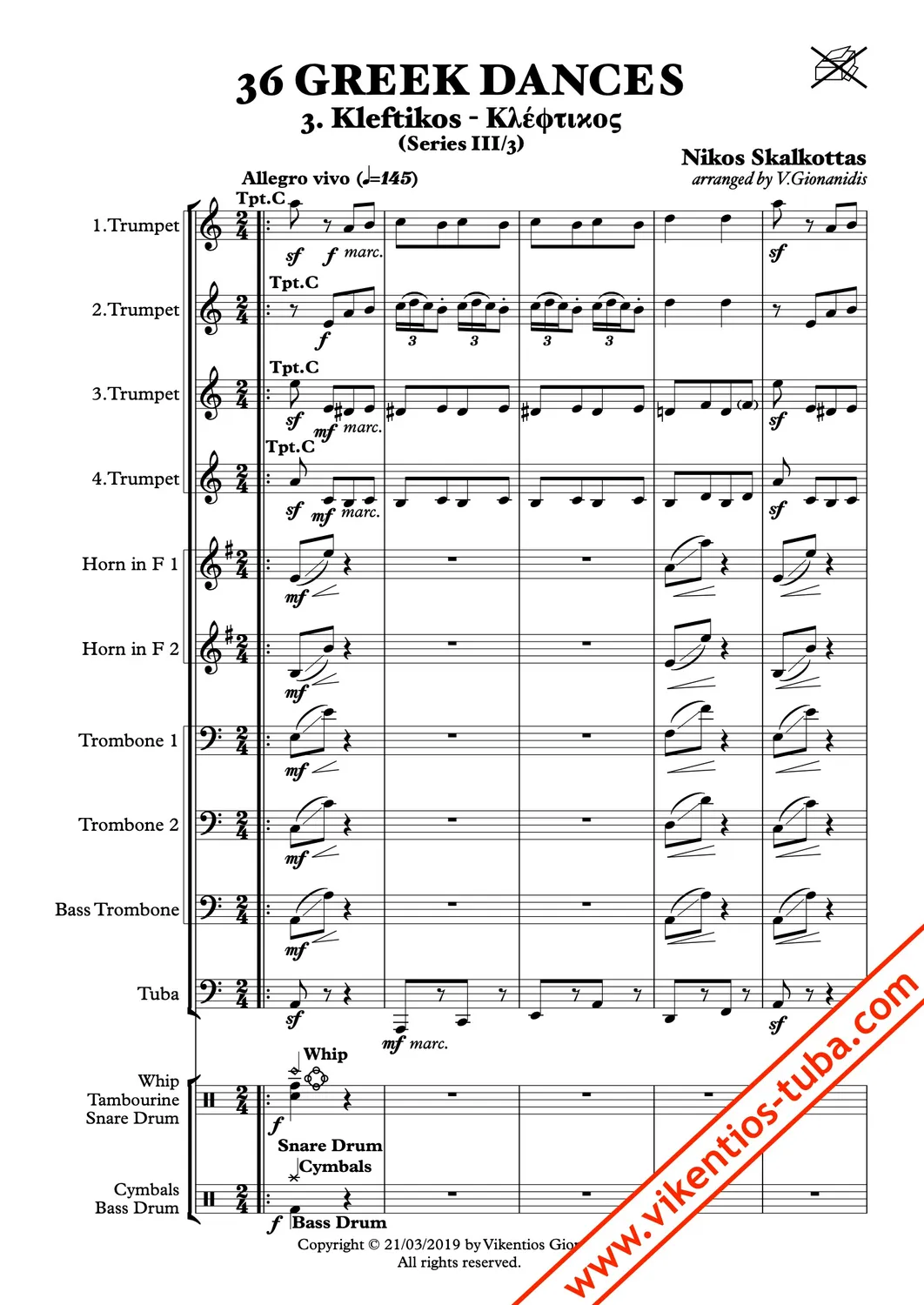 Vikentios Gionanidis Skalkottas for Brass Noten Blechbläserensemble