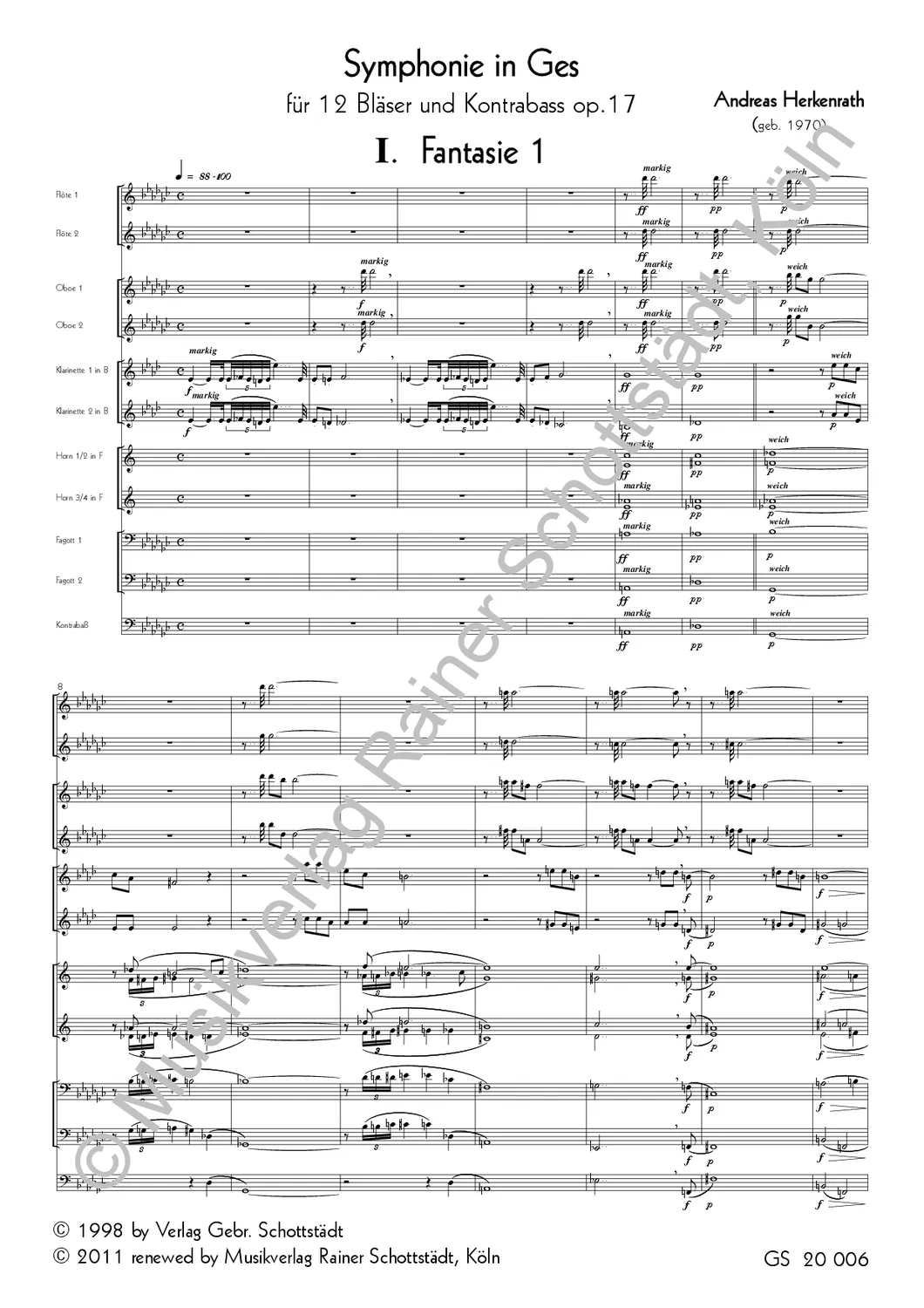 Musikverlag Rainer Schottstädt Symphonie Ges-dur op.17 Noten Ensemble