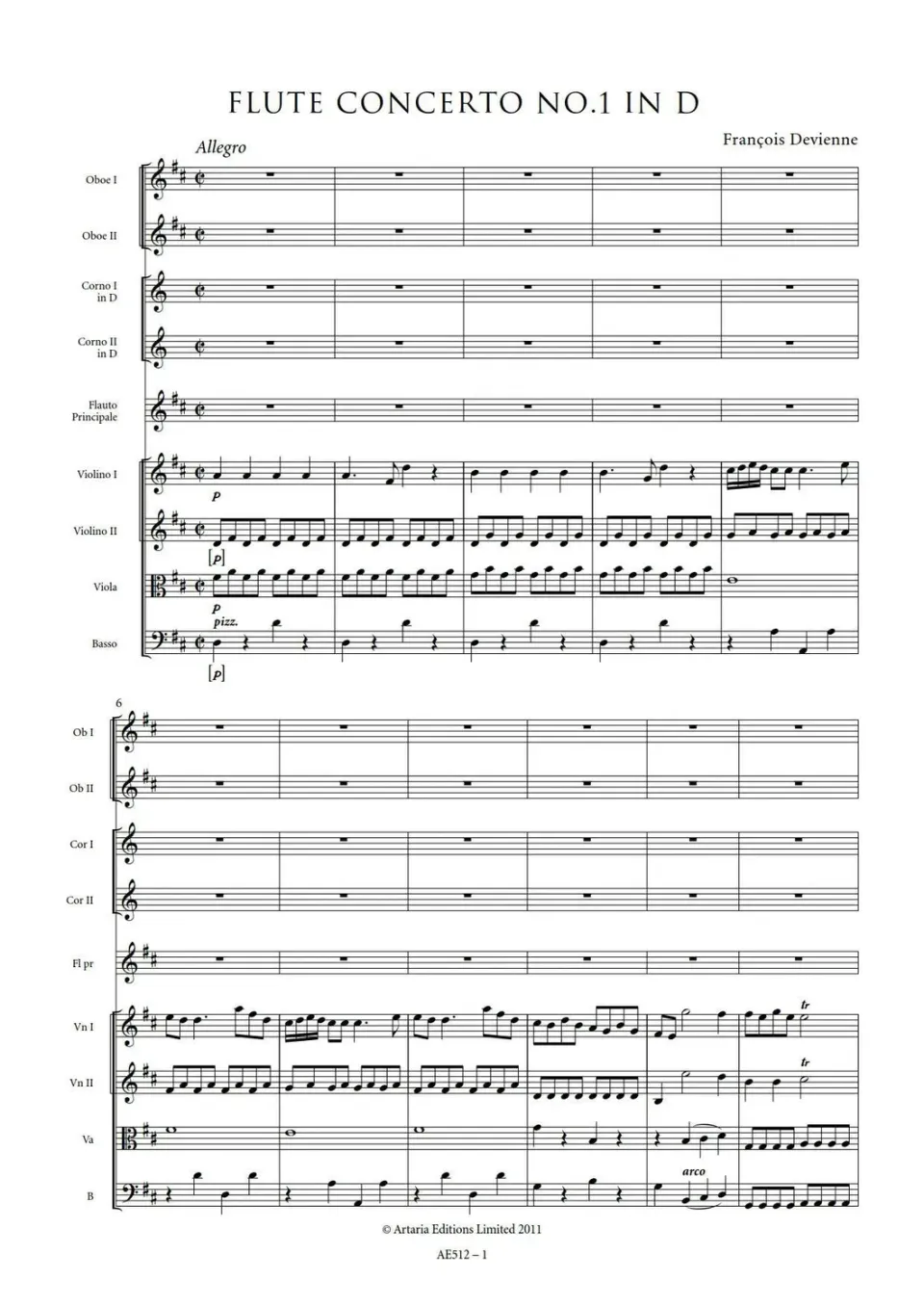 Artaria Devienne Flötenkonzerte Nr. 1–12 Noten