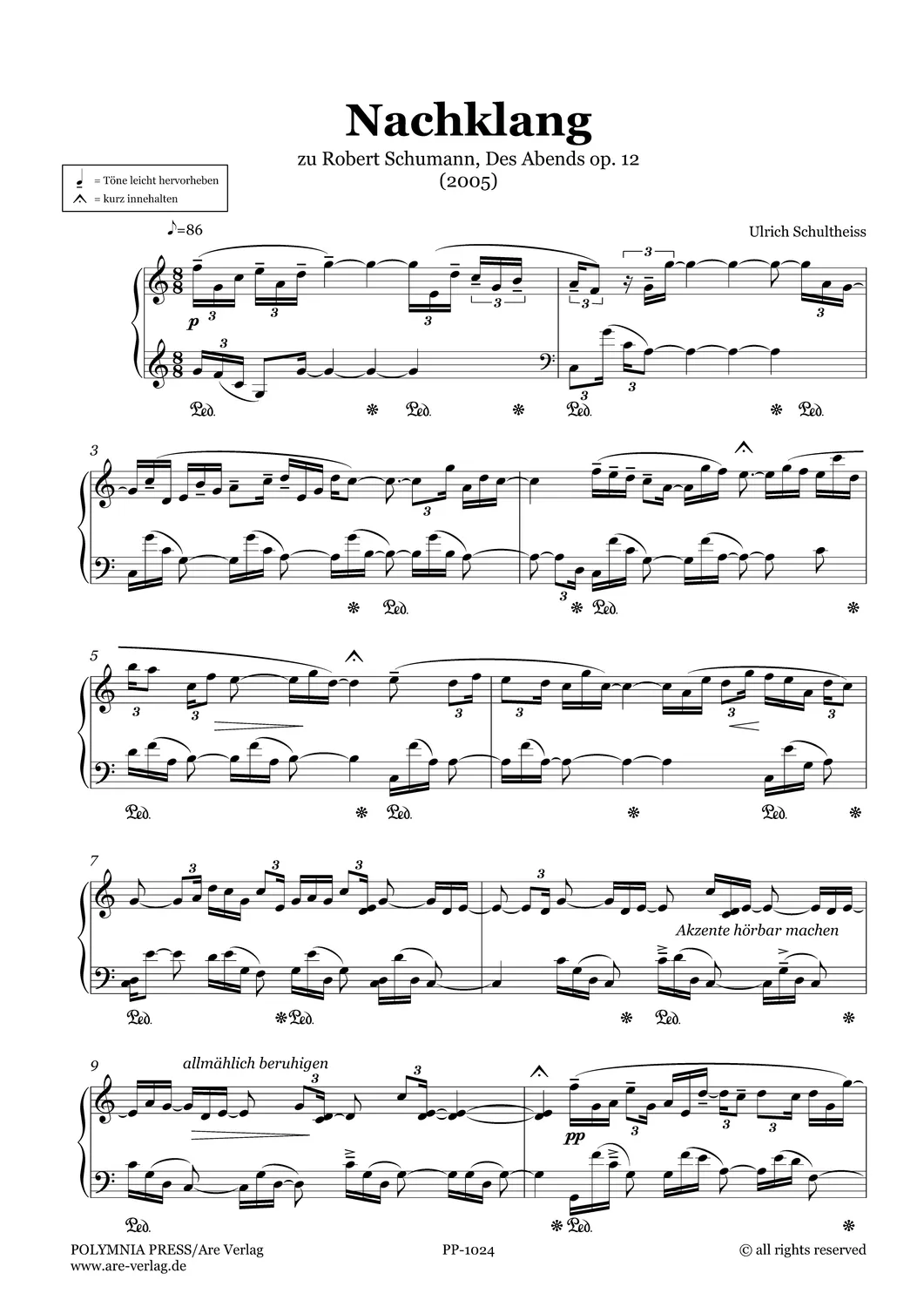 Are Musik Verlag Schultheiss Nachklang Noten Klavier solo