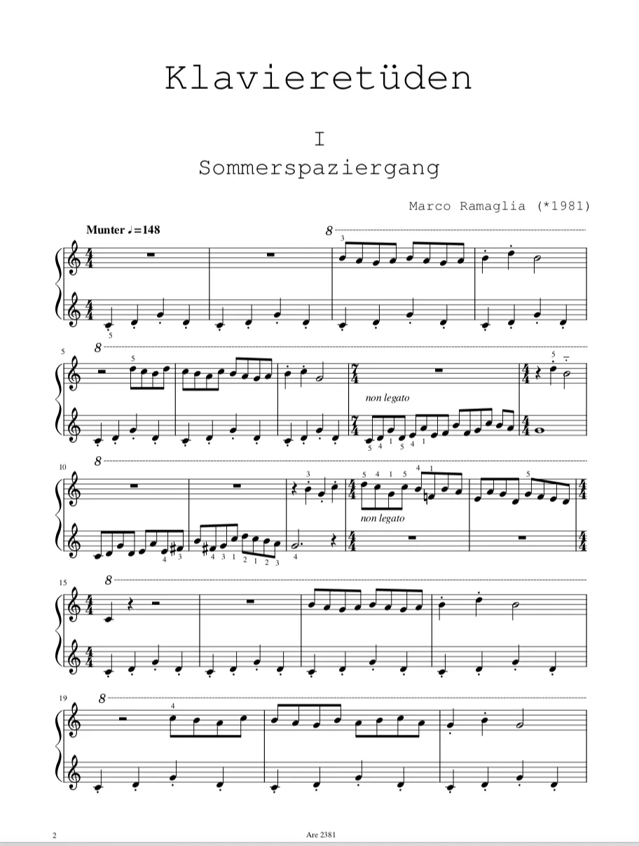 Are Musik Verlag Ramaglia Klavieretüden Band 1 Klaviernoten