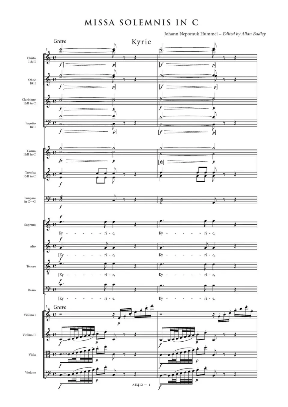 Artaria AE412 Hummel Missa Solemnis Notenausgabe C-Dur