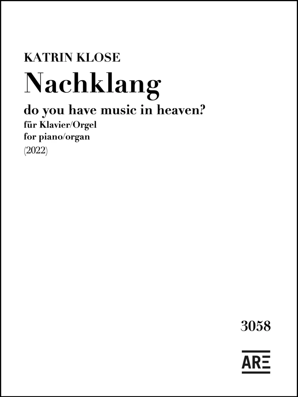 Are Musik Verlag Klose Nachklang Klavier Orgel Noten Are3058