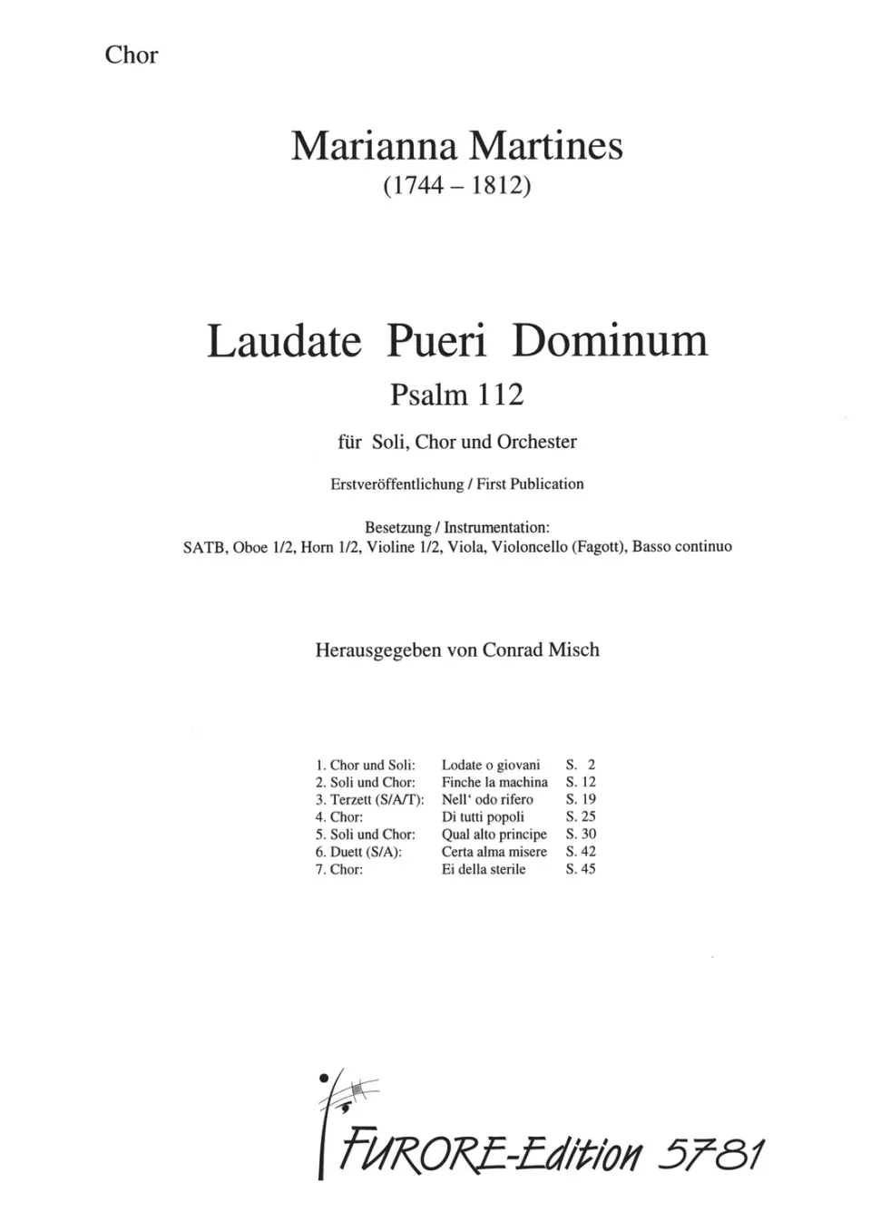 Furore Edition Laudate Pueri Dominum Chorpartitur SAT