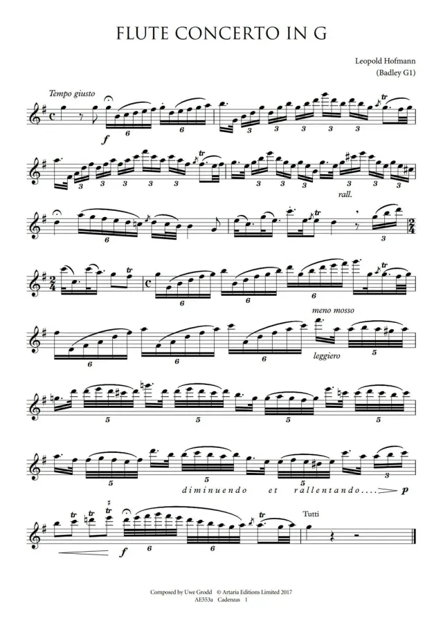 Artaria AE553a Hofmann Kadenzen Flötenkonzert G-Dur Flöte PDF