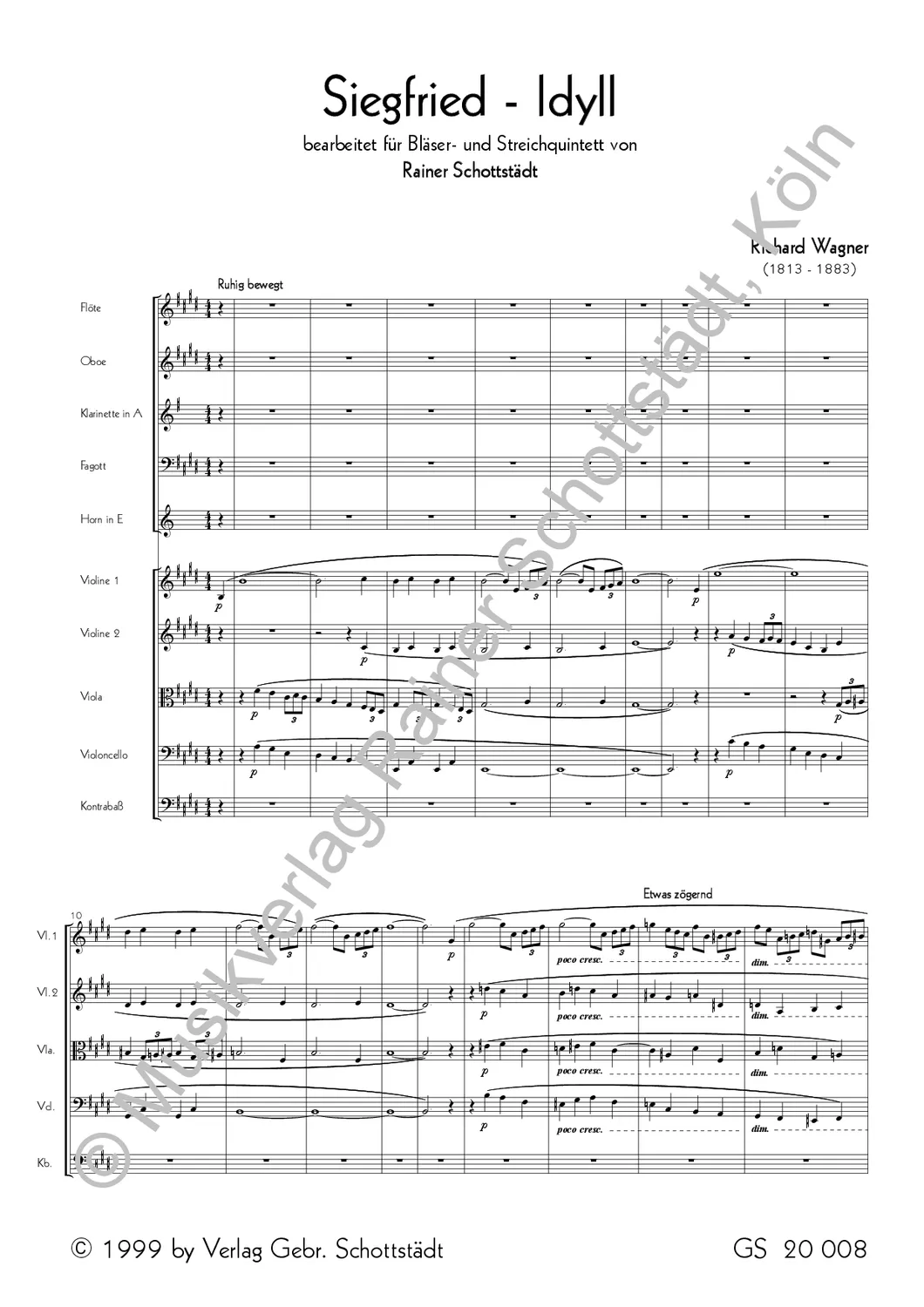 Musikverlag Rainer Schottstädt Siegfried-Idyll Noten für Ensemble