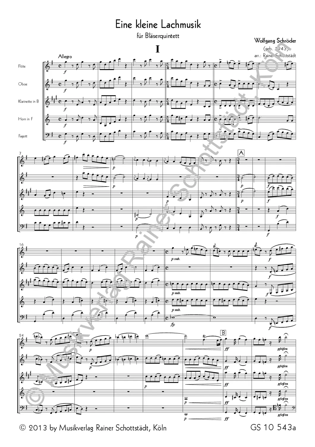 Musikverlag Rainer Schottstädt Eine kleine Lachmusik Noten Bläserquintett