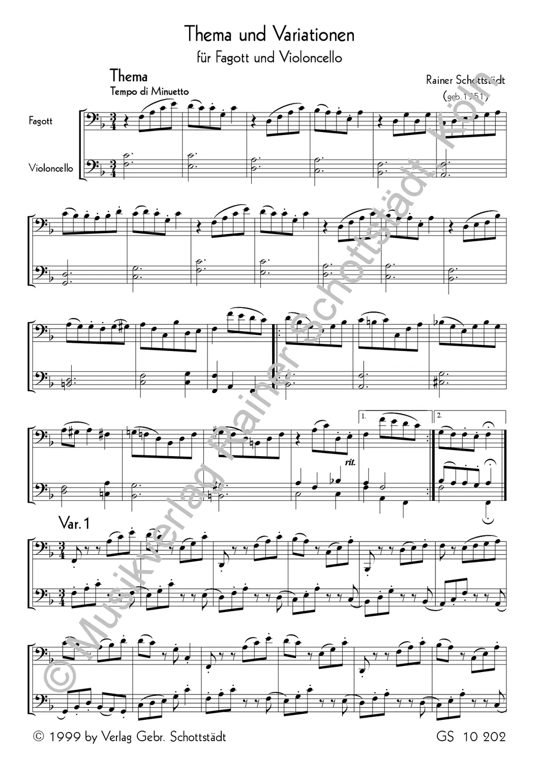 Musikverlag Rainer Schottstädt Thema und Variationen Noten Fg Vc