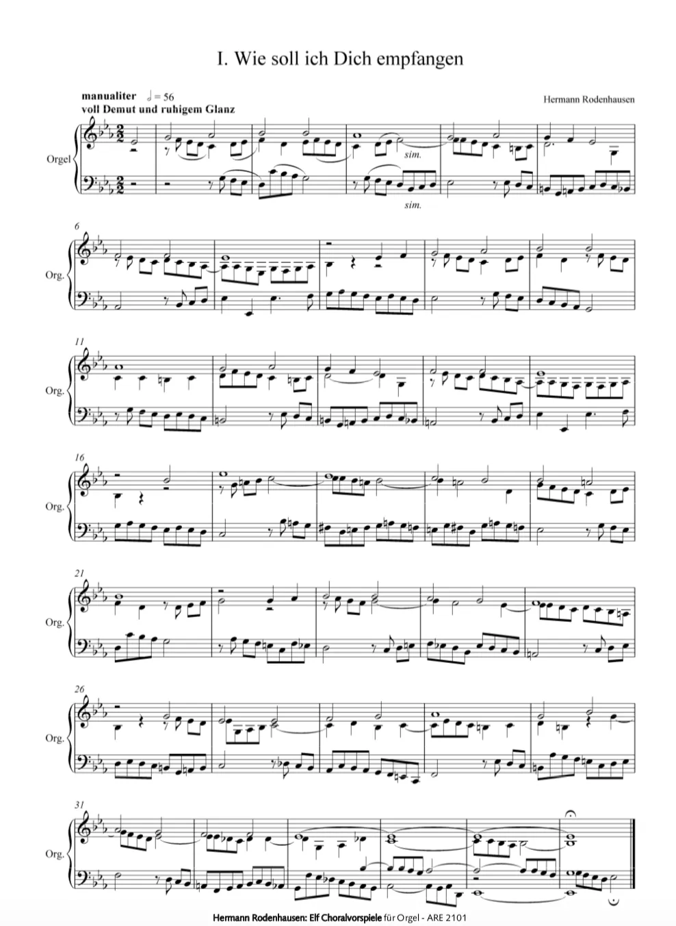 Are Musik Verlag Rodenhausen 11 Choralvorspiele Orgelnoten