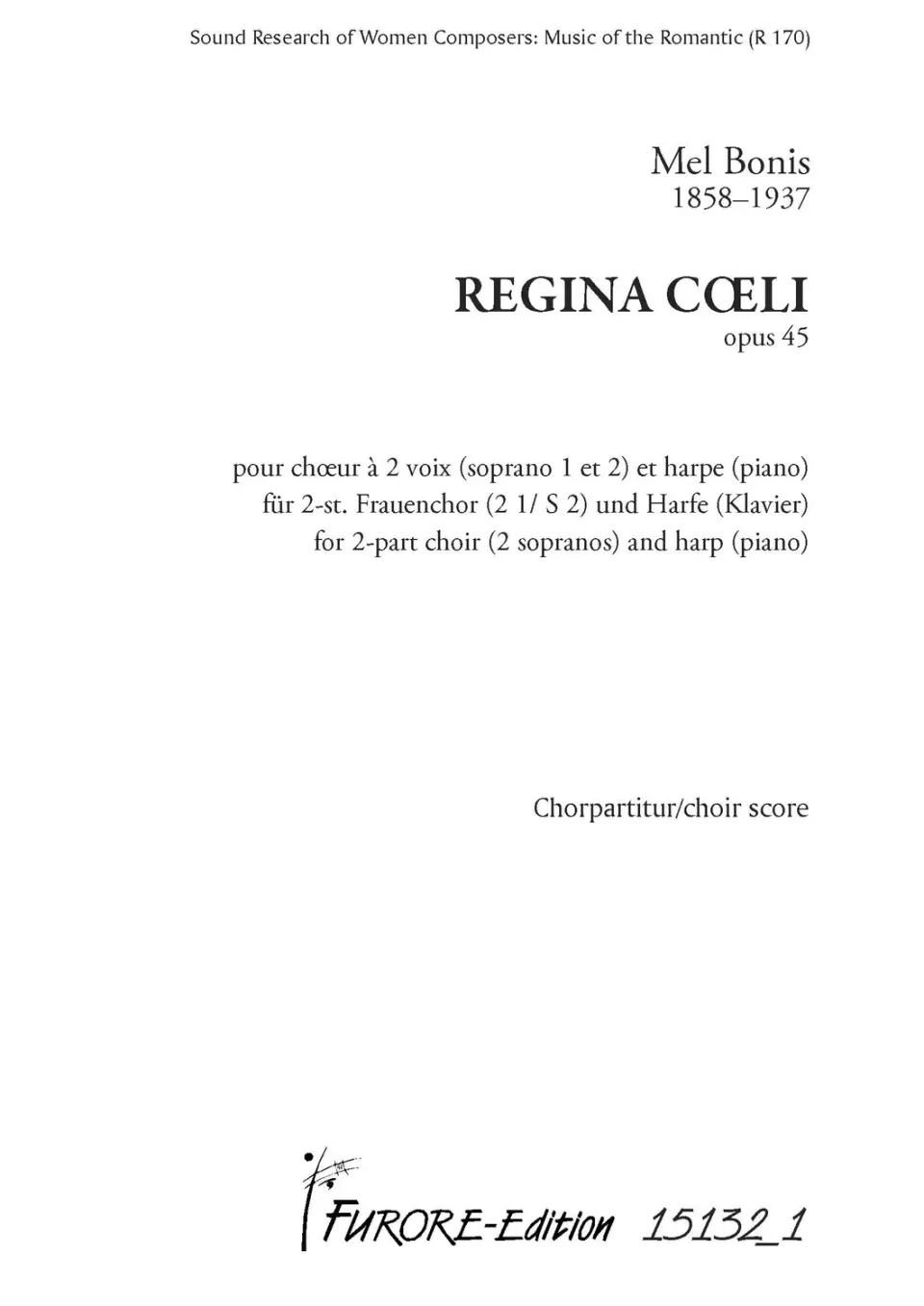 Furore Edition Regina Coeli Chornoten 2 Soprane Harfe