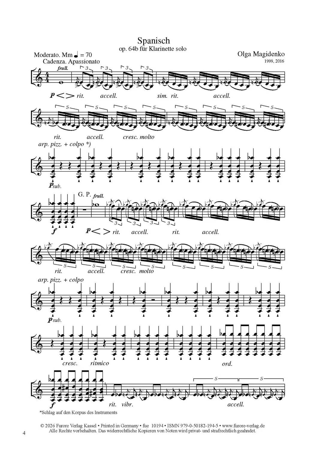 Furore Edition Spanisch op. 64b Klarinette solo Noten