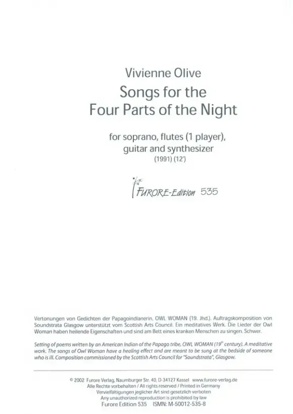 Furore Edition Songs for the four Parts of the Night Partitur