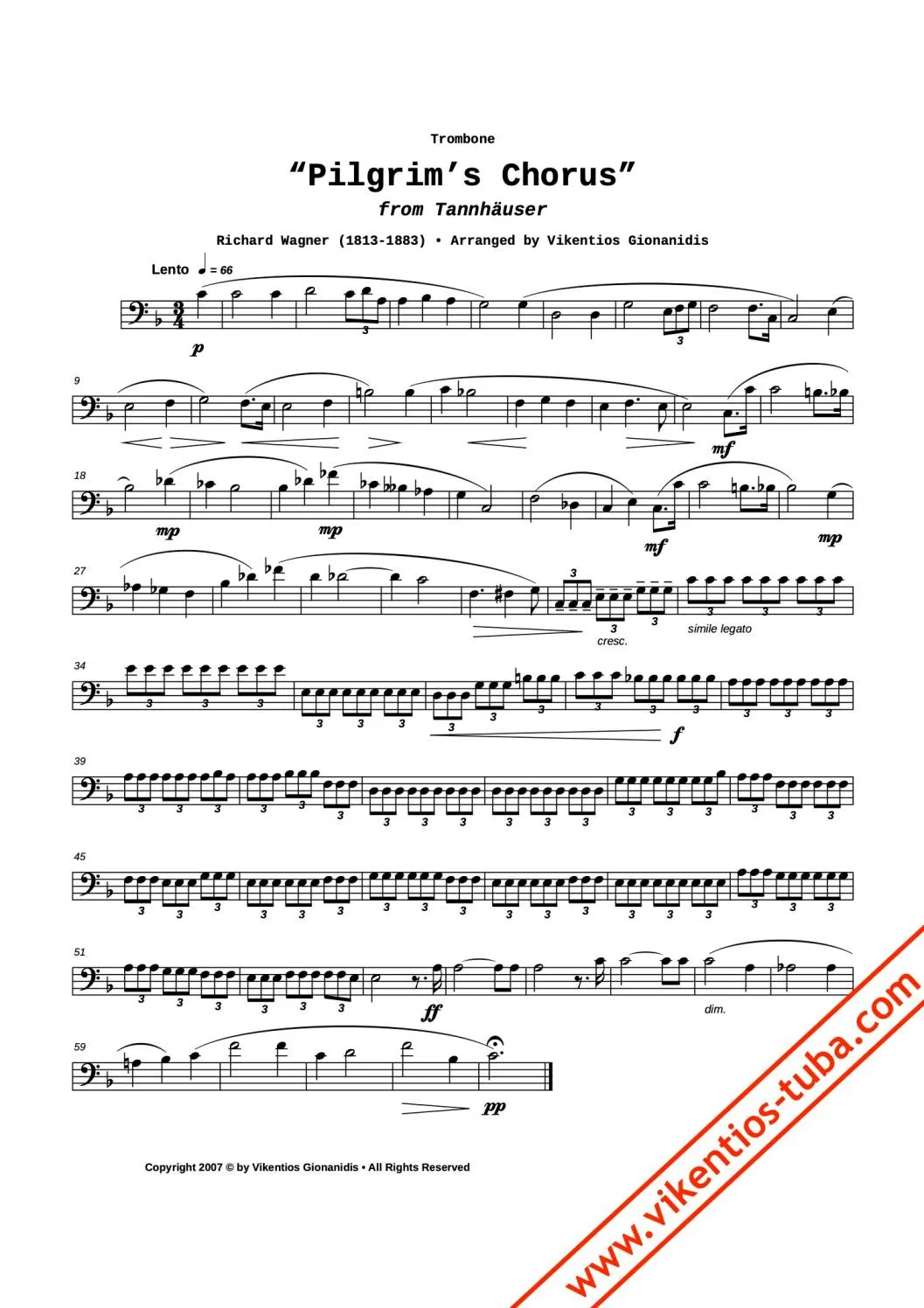 Vikentios Gionanidis Pilgerchor Tannhäuser Noten Blechbläserquintett