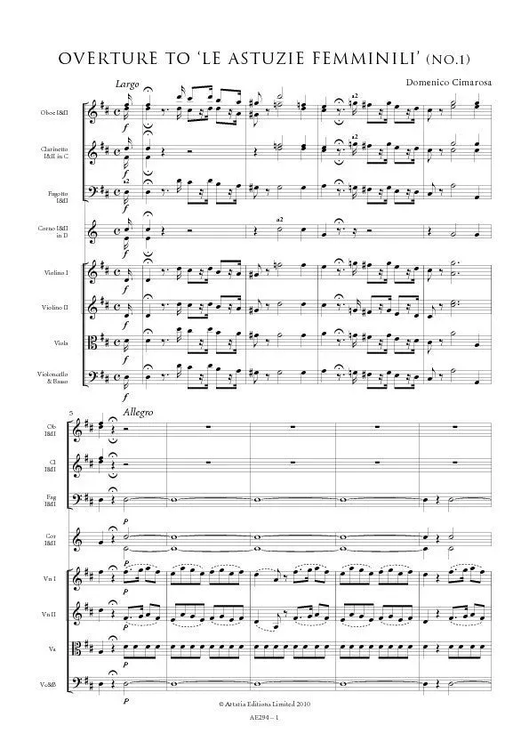 Artaria Cimarosa Two Overtures Le astuzie femminili Partitur