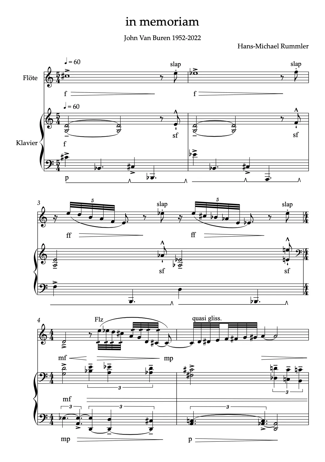 Are Musik Verlag in memoriam Flöte Klavier Noten