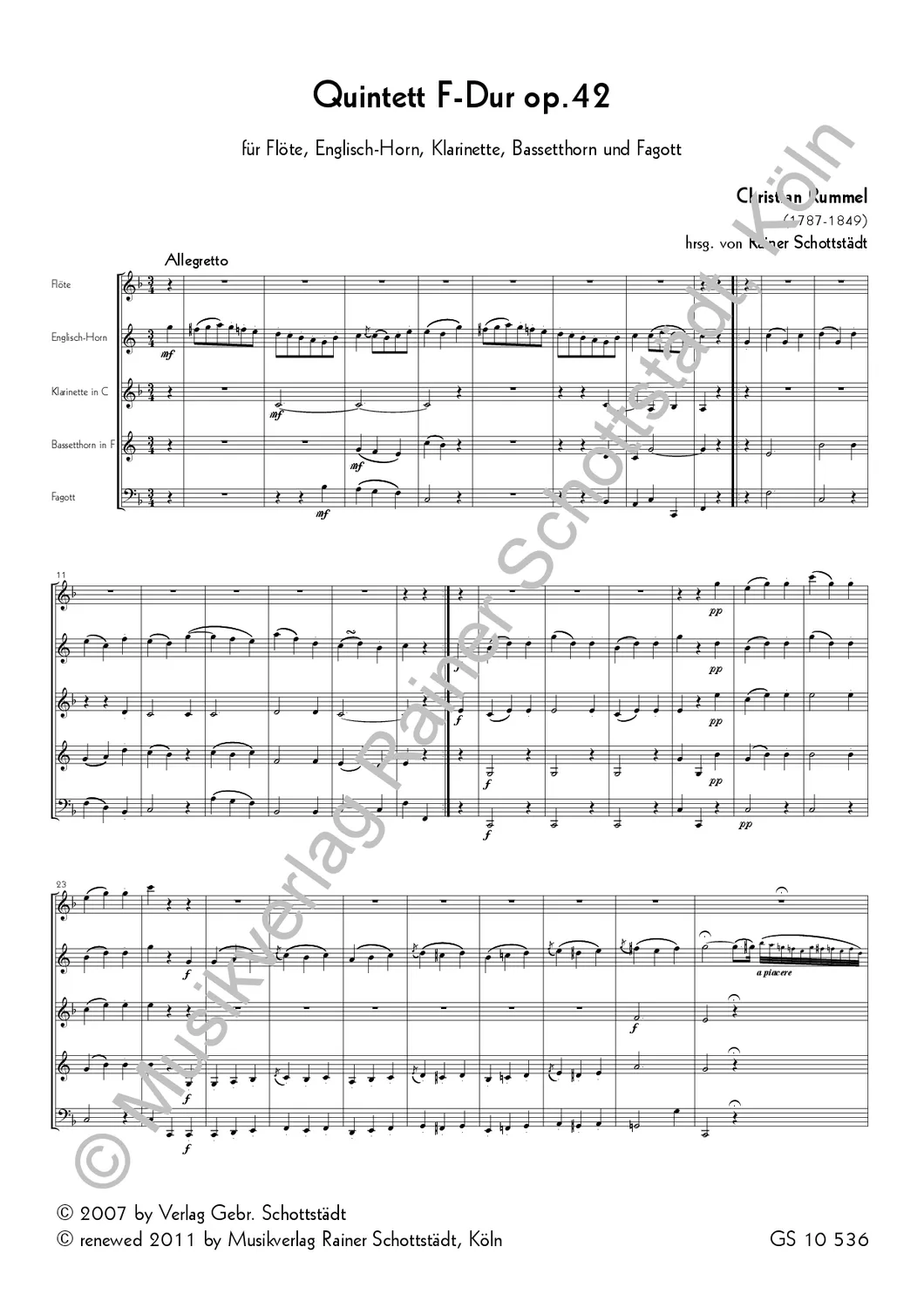 Musikverlag Rainer Schottstädt Quintett F-dur op. 42 Noten Bläserquintett