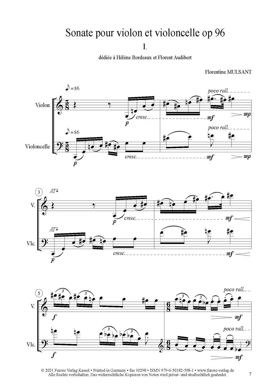 Furore Edition Sonate pour violon et violoncelle op. 96 Noten