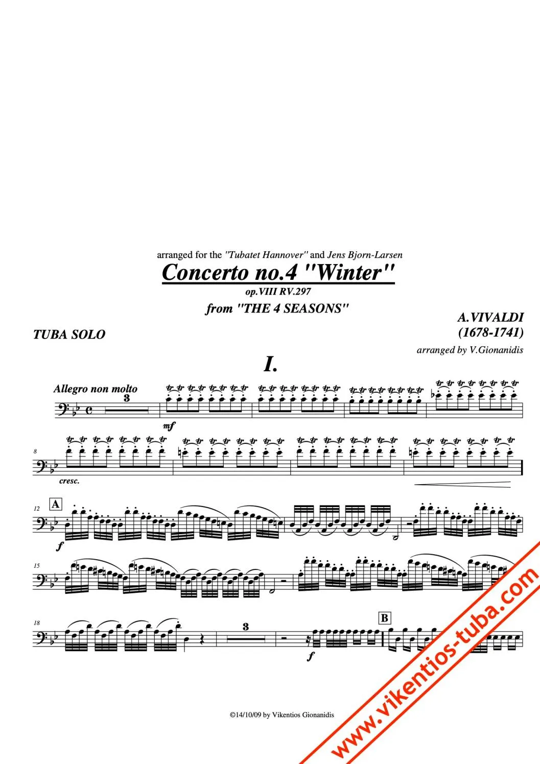 Vikentios Gionanidis Vivaldi Winter Tuba-Noten Solo und Quartett