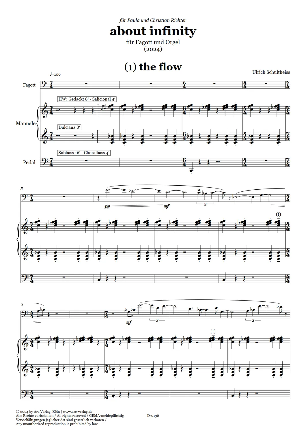 Are Musik Verlag Schultheiss about infinity Noten Fagott Orgel