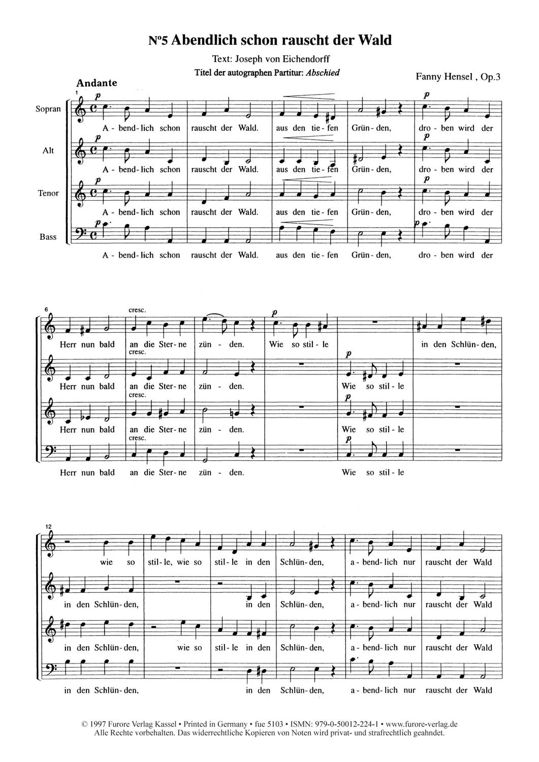 Furore Edition Abschied für Chor SATB Chornote