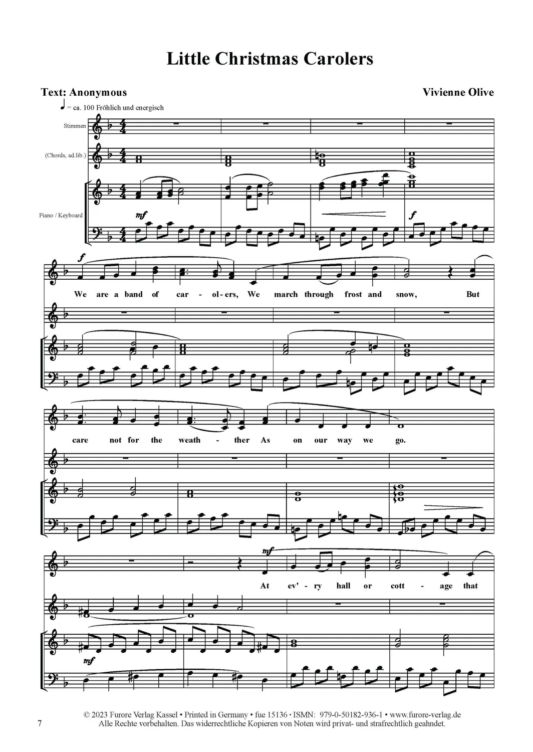 Furore Edition Little Christmas Carolers Chornoten, Klavierbegleitung
