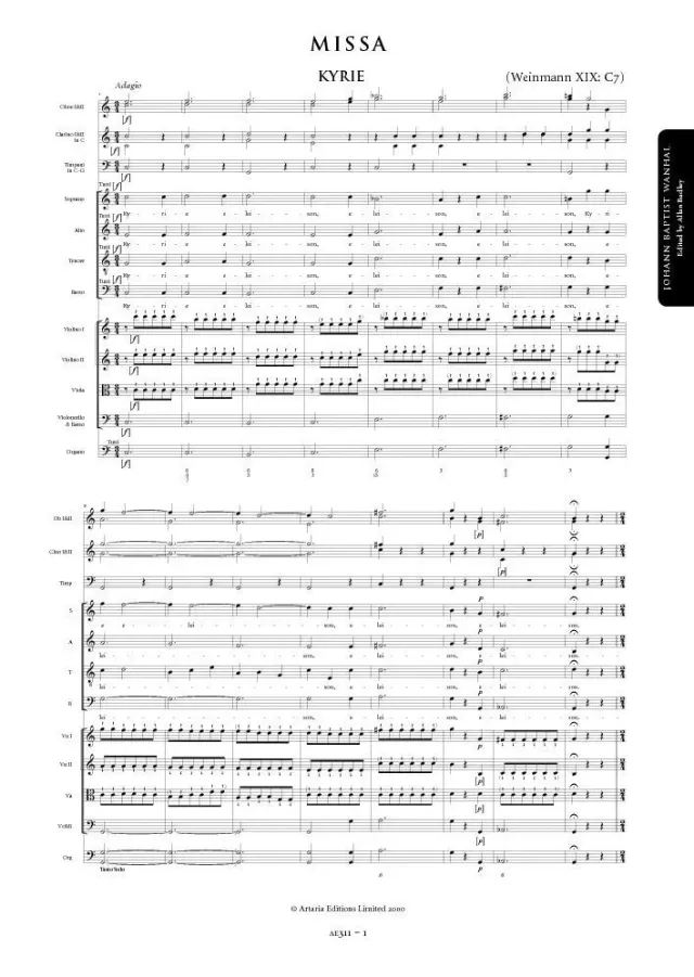 Artaria AE311 Wanhal Missa Solemnis C-Dur Partitur Chor
