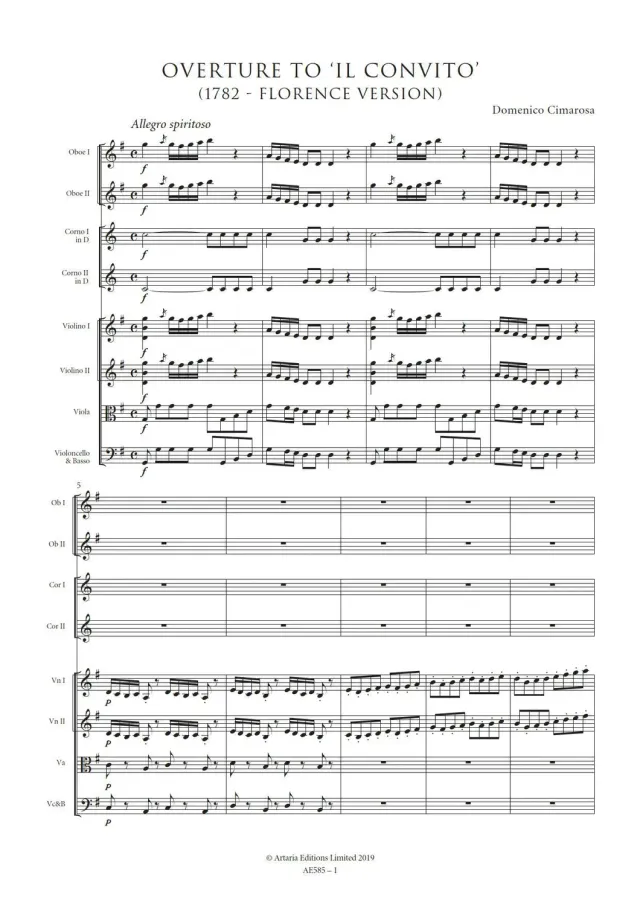 Artaria Overture to Il convito (1782 Version) AE585 Partitur