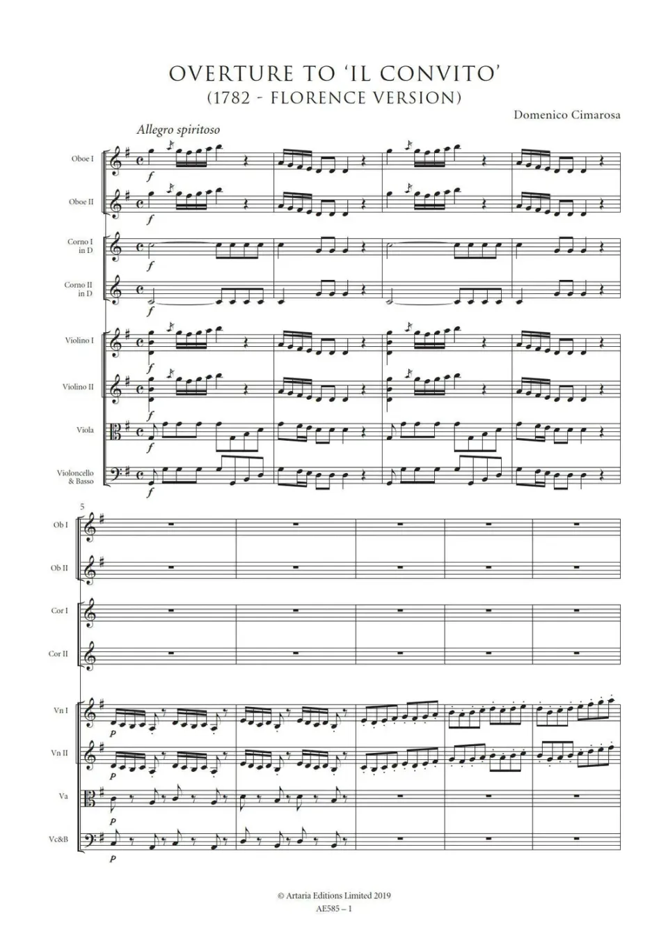 Artaria Overture to Il convito (1782 Version) AE585 Partitur