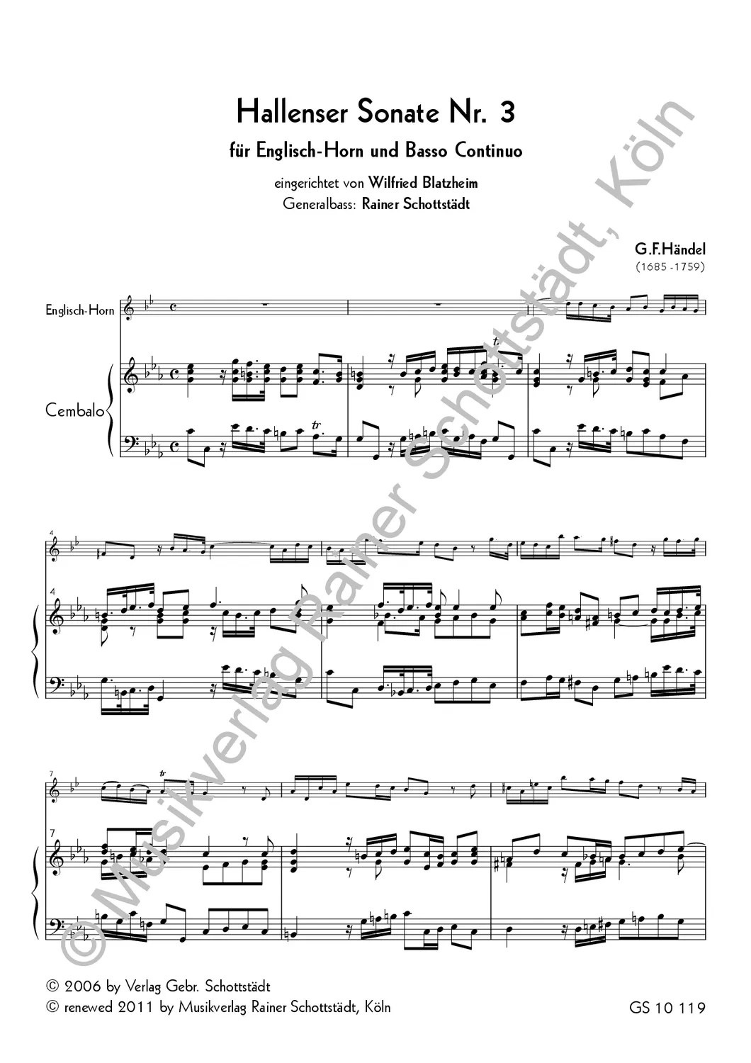 Musikverlag Rainer Schottstädt Hallenser Sonate Nr. 3 für Viola und Basso continuo