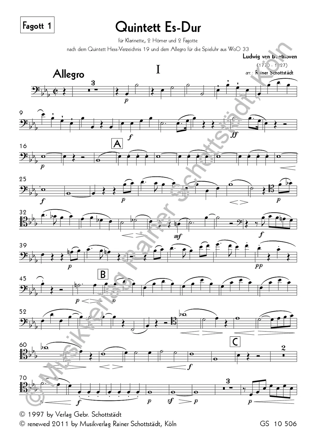 Musikverlag Rainer Schottstädt Quintett op. posthum Noten Bläser