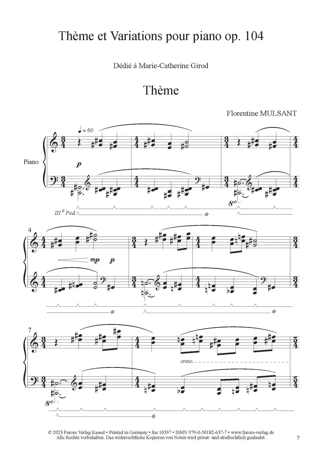 Furore Edition Thème et Variations for piano op. 104 Klaviernoten