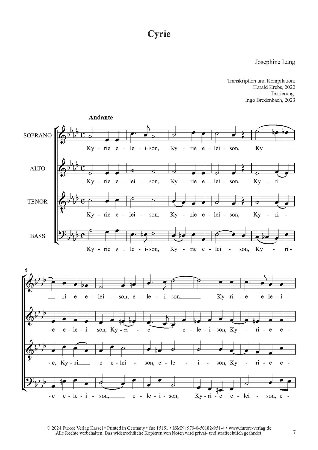 Furore Edition Cyrie Chornoten SATB a cappella