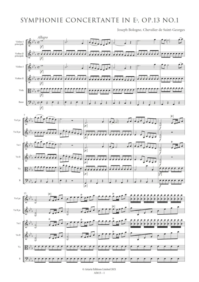 Artaria Saint-Georges Symphonie Concertante Es-Dur Op.13-1