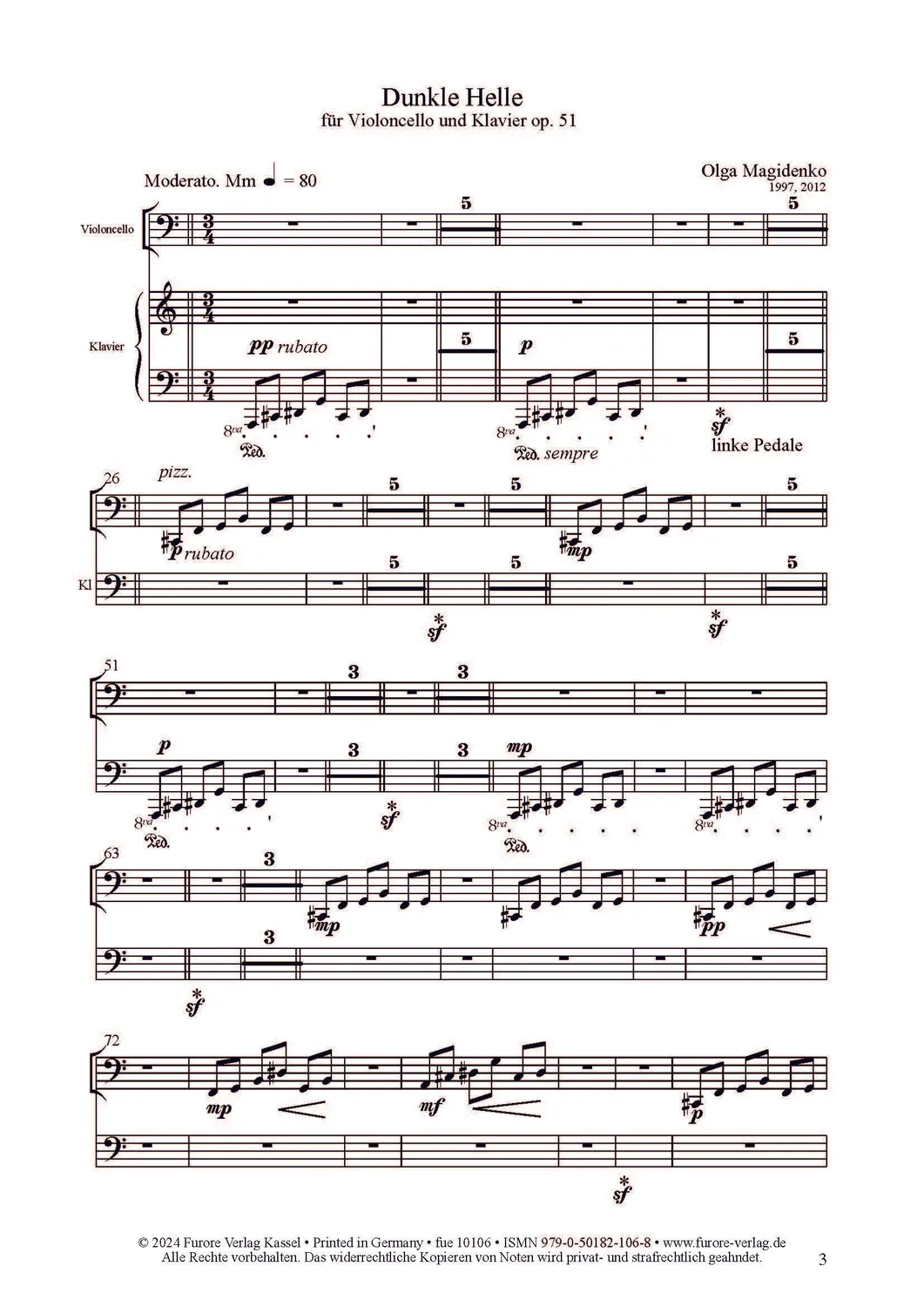 Furore Edition Dunkle Helle op. 51 Cello Klavier Noten
