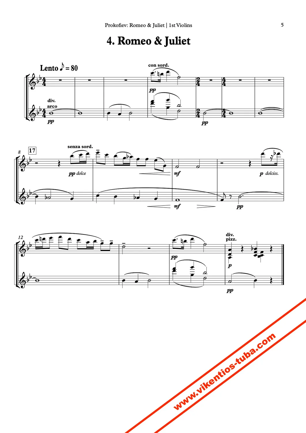 Vikentios Gionanidis Romeo & Juliet suite Noten Tuba solo und Streicher