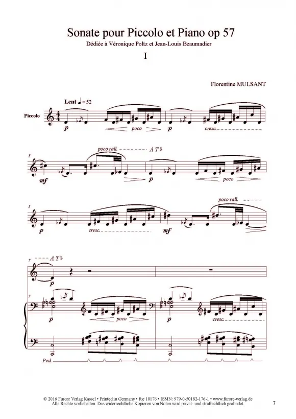 Furore Edition Sonate pour Piccolo Noten für Piccolo Klavier