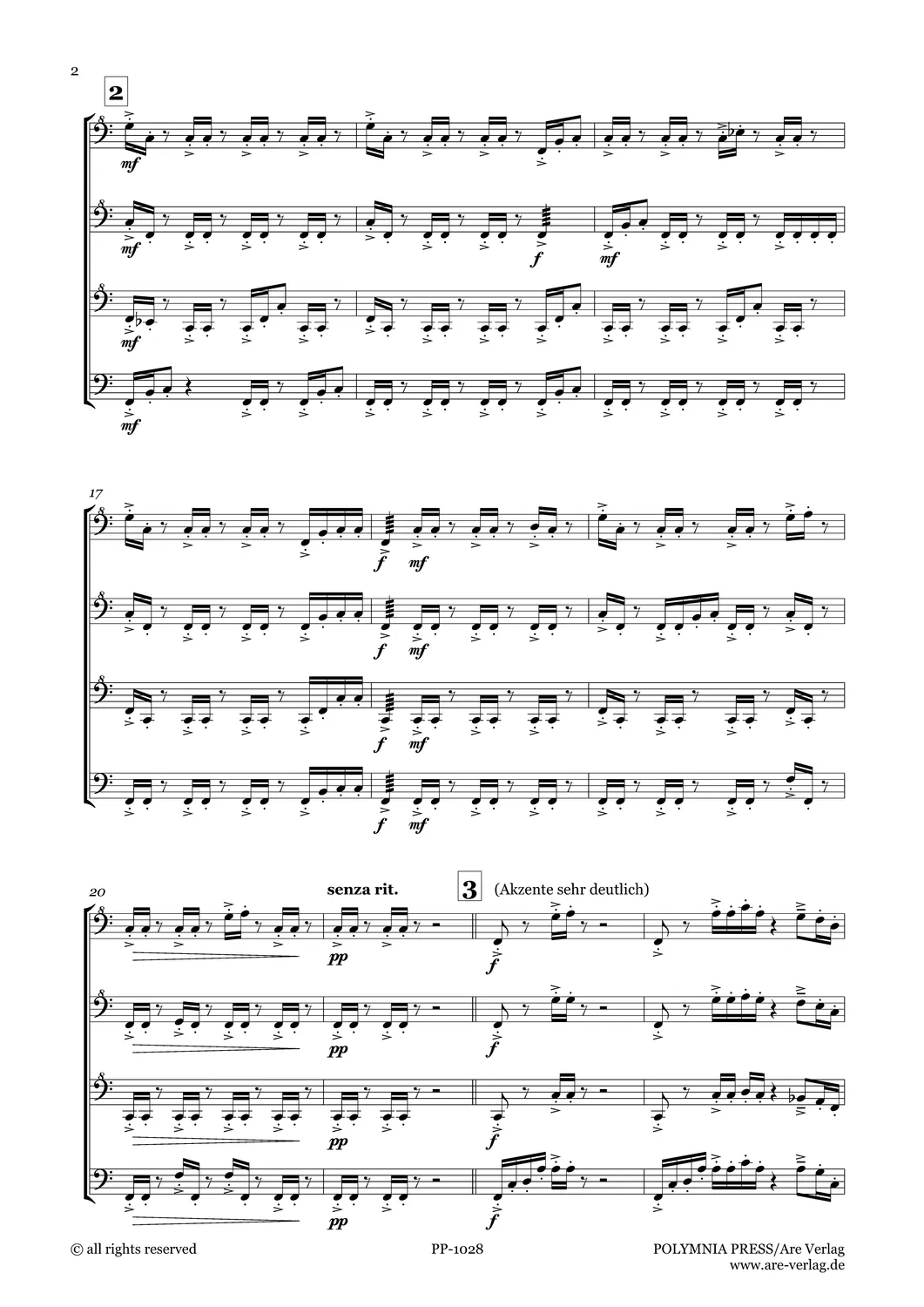 Are Musik Verlag Ulrich Schultheiss ping pong (2008/2013) Partitur und Stimmen für 4 Bassblockflöten