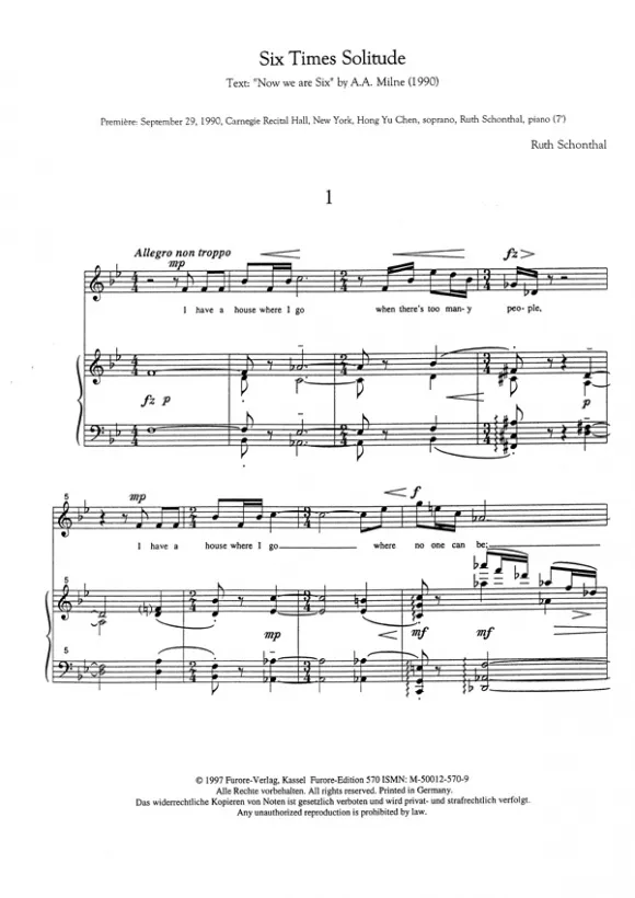 Furore Edition Six Times Solitude Noten Sopran Klavier 7 Min.