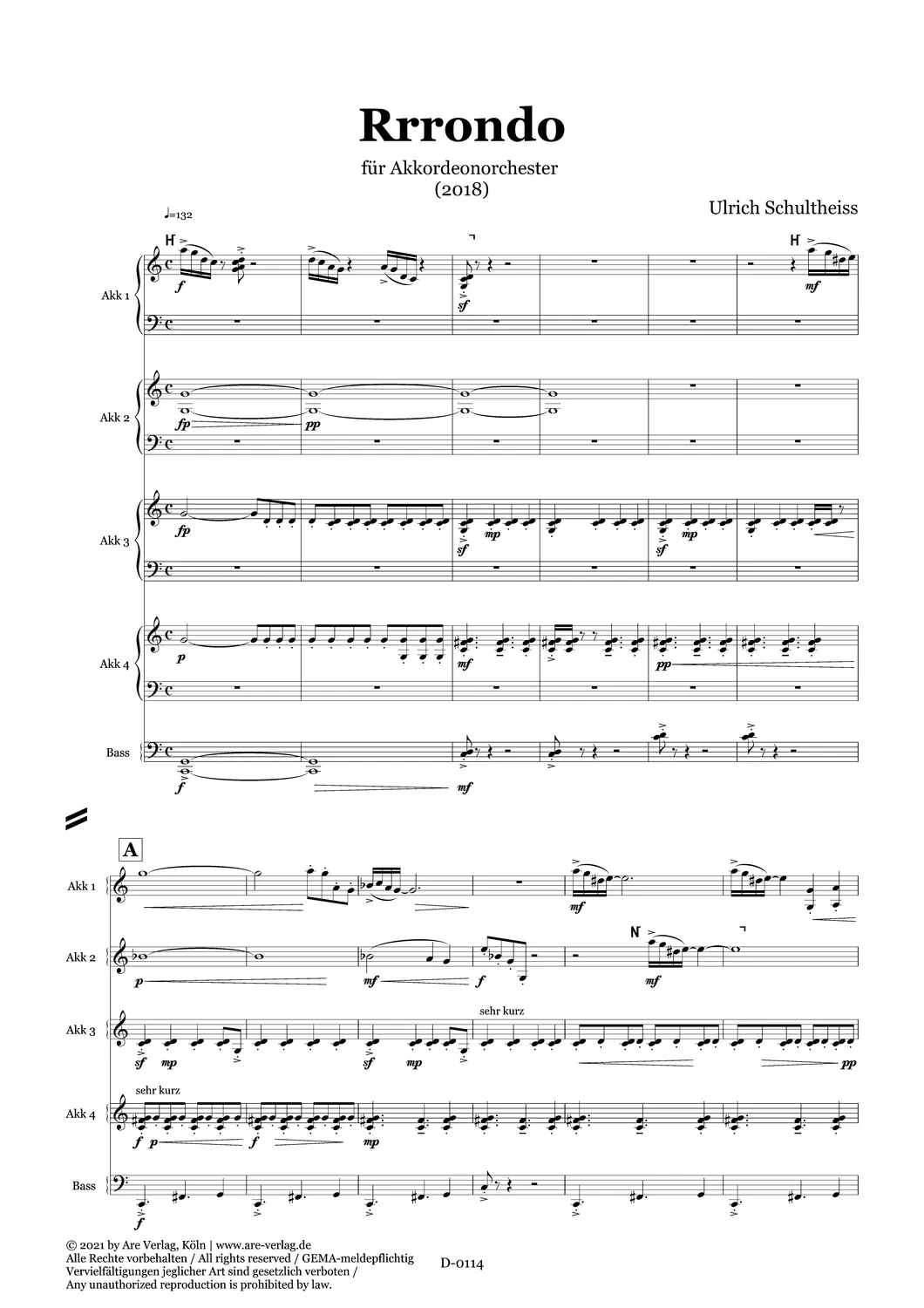 Are Musik Verlag Schultheiss Rrrondo Noten Akkordeonorchester