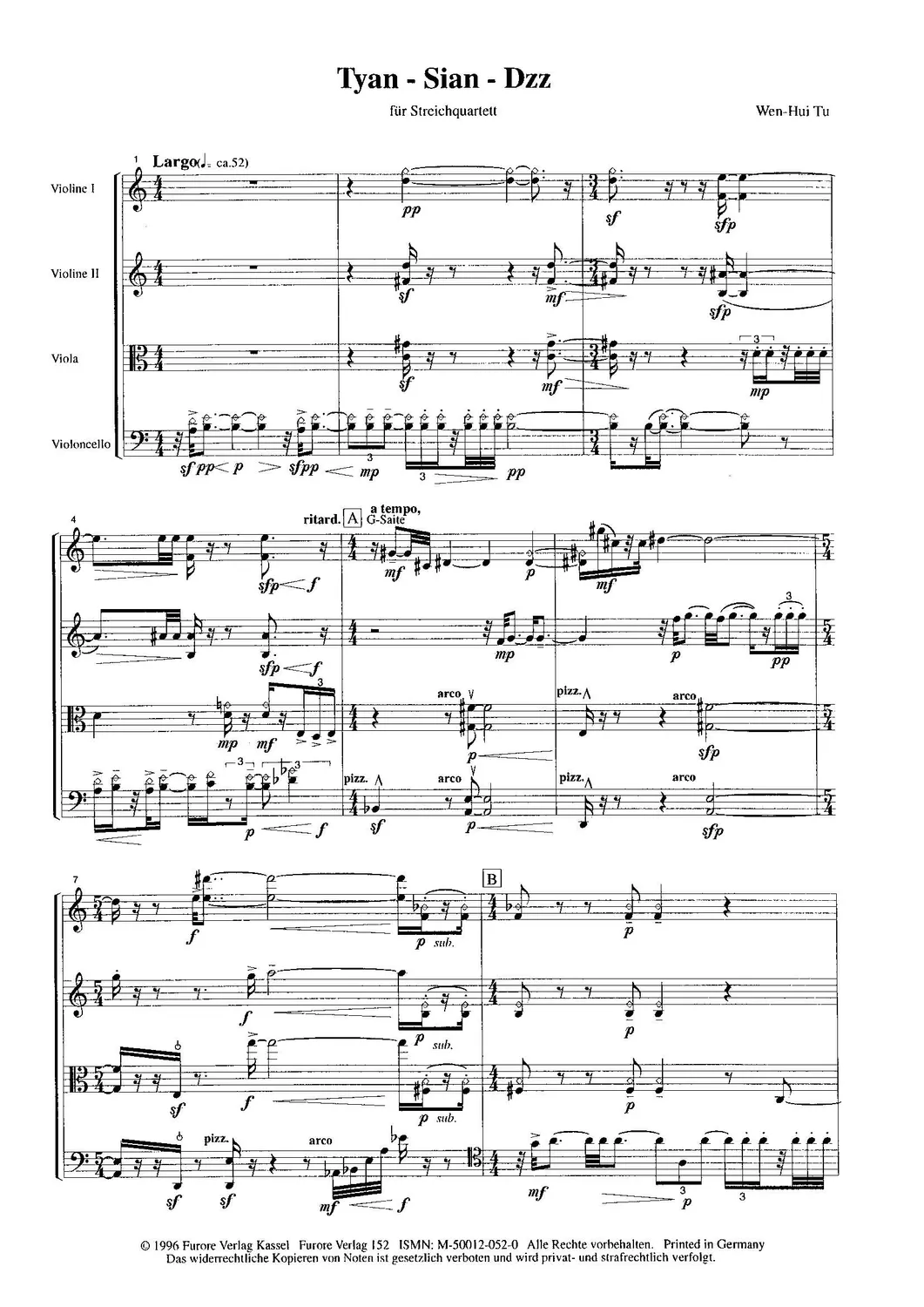Furore Edition Tyan-Sian-Dzz Streichquartett Partitur Stimmen