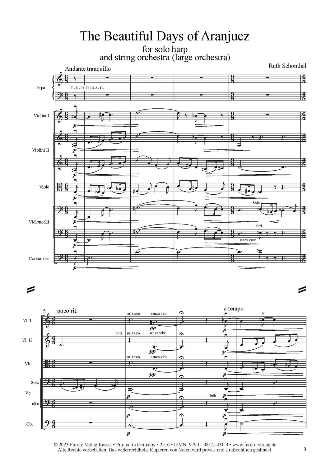 Furore Edition The beautiful day of Aranjuez Harfe Partitur