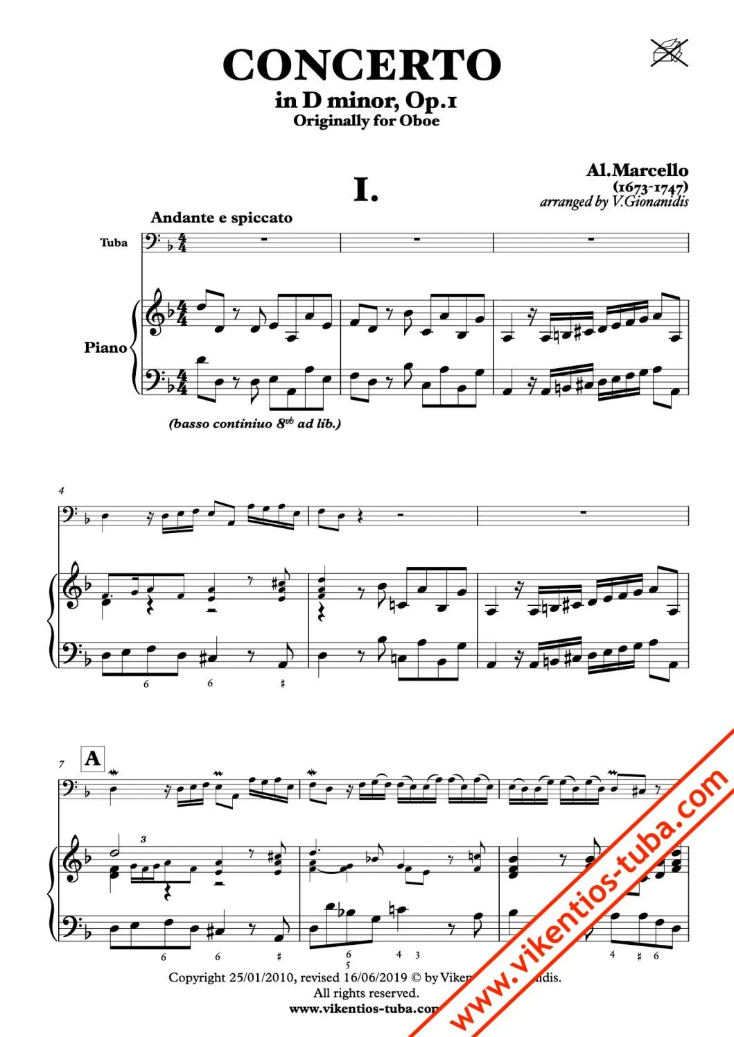 Vikentios Gionanidis Concerto Noten für Tuba und Klavier