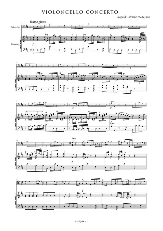Artaria Hofmann Cellokonzert D-Dur Badley D1 Klavierauszug