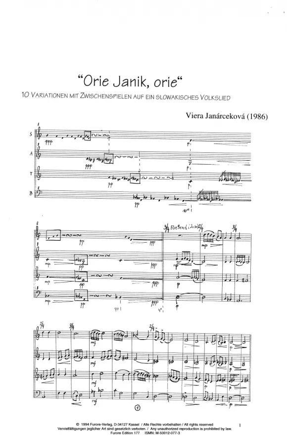 Furore Edition Orie, Janik Orie Partitur für Blockflötenquartett