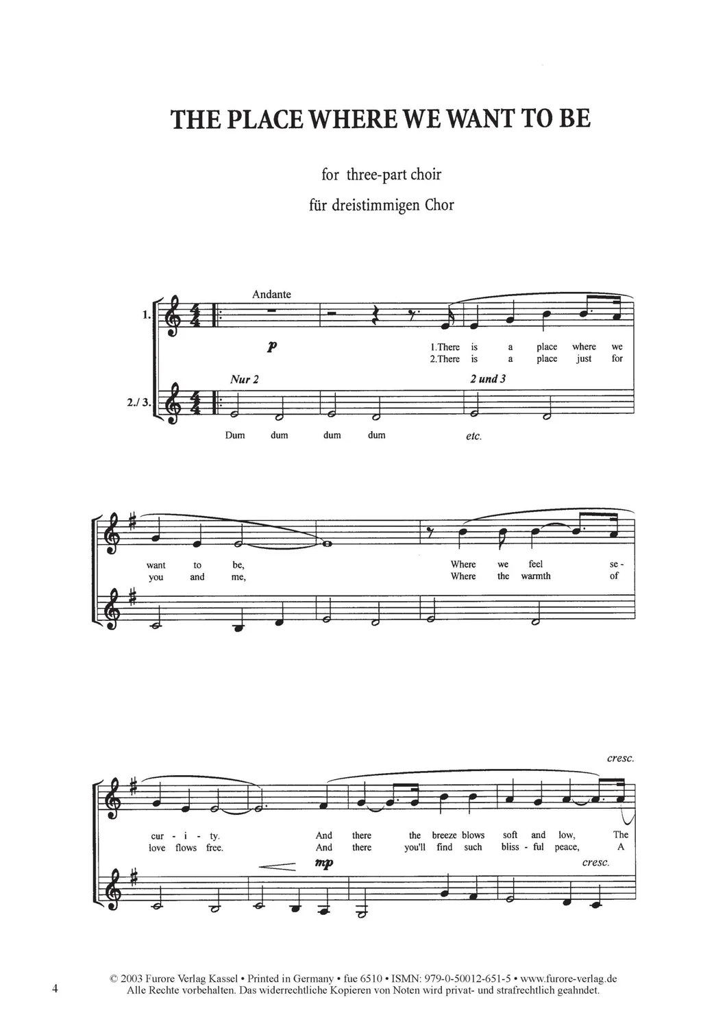Furore Edition The place where we want Chornoten SATB Chor