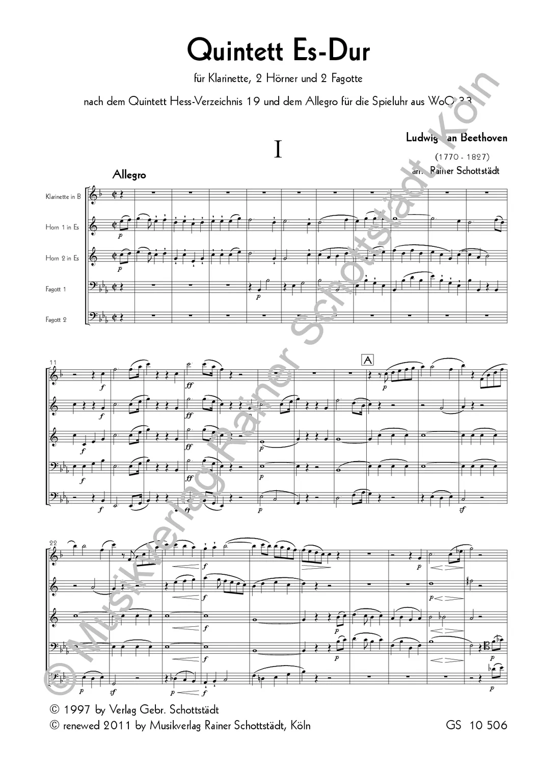 Musikverlag Rainer Schottstädt Quintett op. posthum Noten Bläser