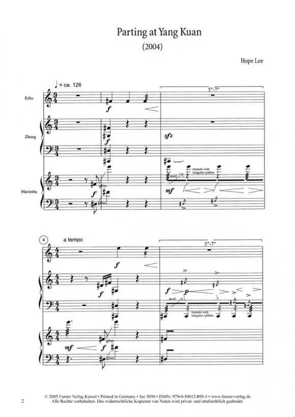Furore Edition Parting at Yang Kuan Ensemble Partitur