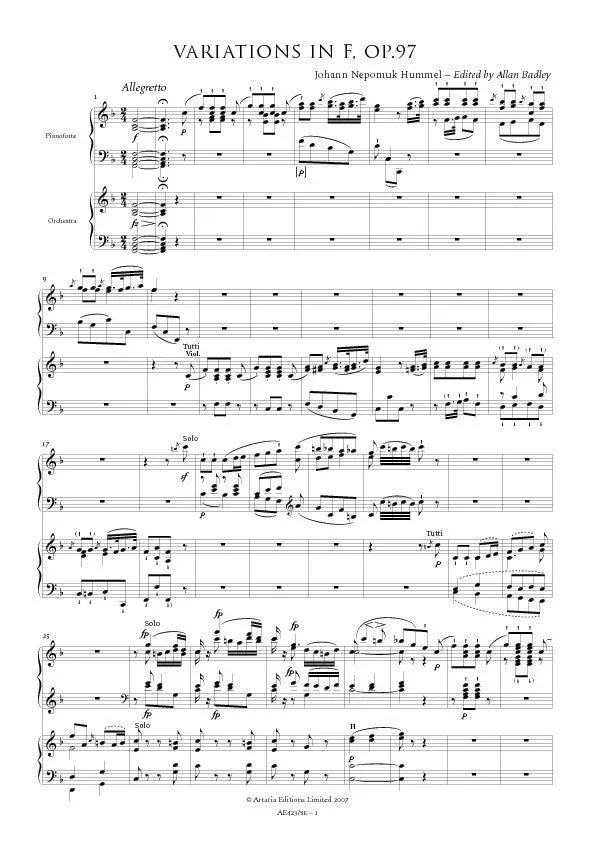 Artaria Hummel Variation F-Dur Op.97 Klavierauszug