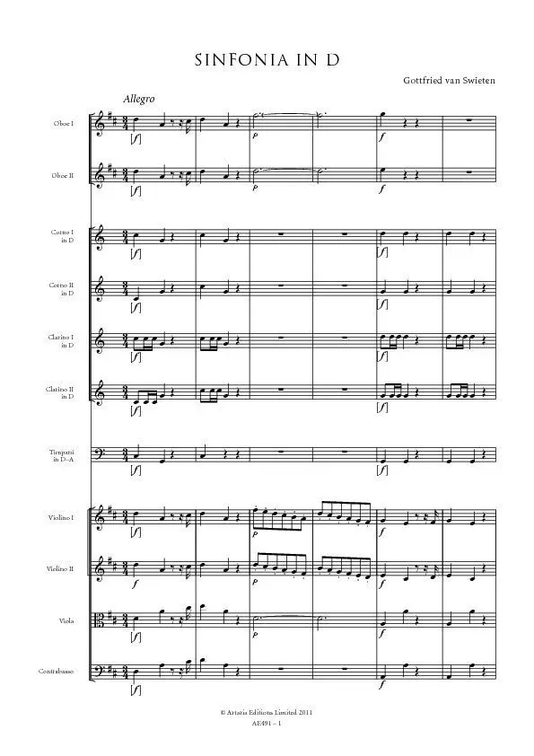 Artaria AE491 van Swieten Sinfonia in D Partitur