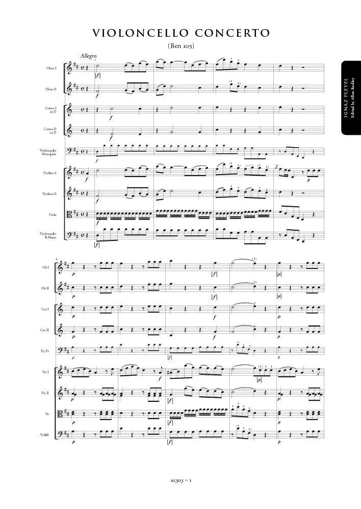Artaria Pleyel Cellokonzert D-Dur Benton 105 Partitur Cello